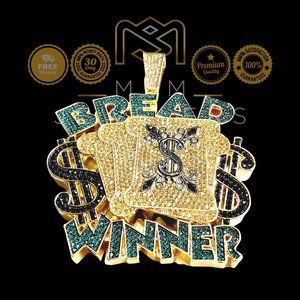 Extra Large High-Quality 14k Gold Plated Iced Bread Winner Money Cash Pendant